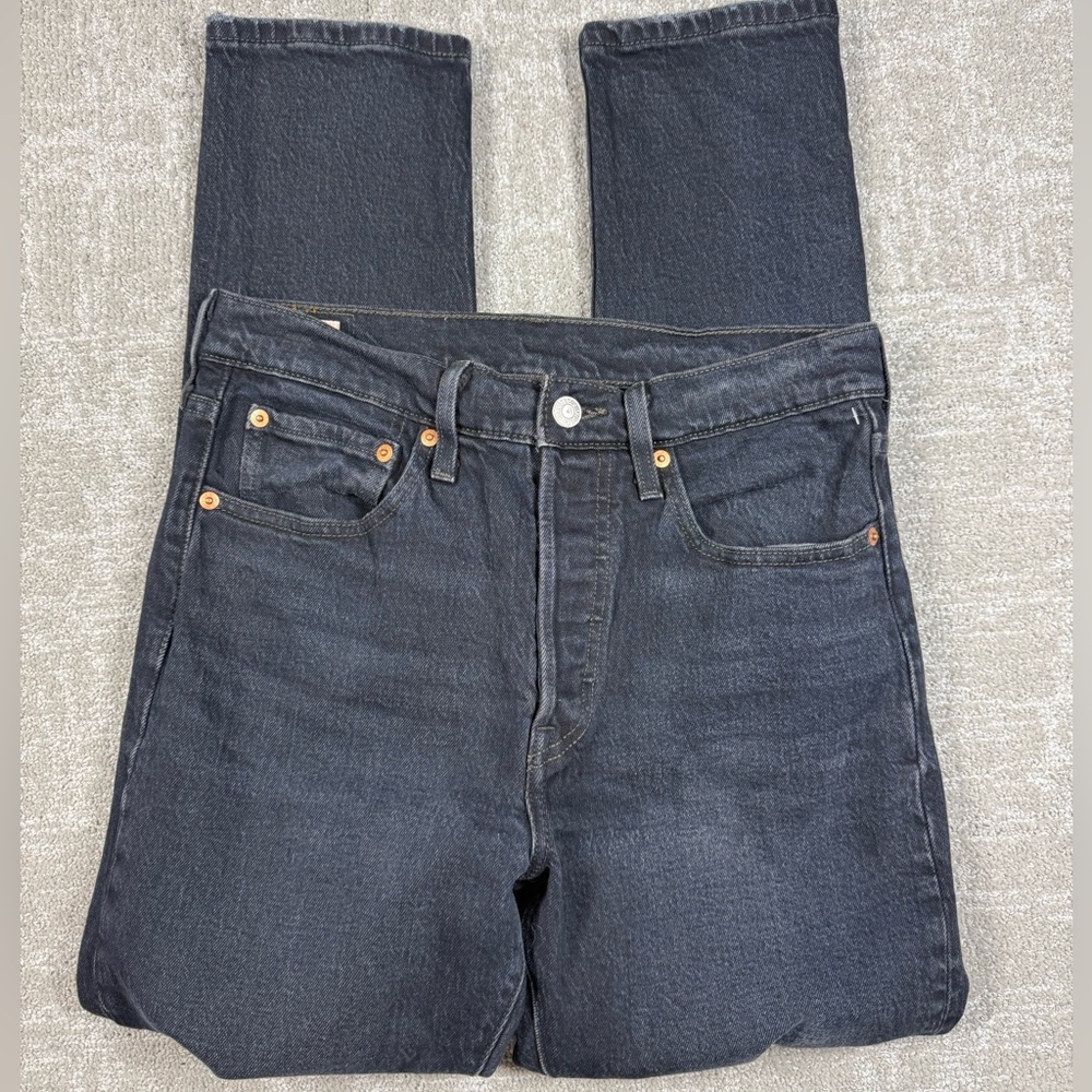 Levis 501 High Rise Dark Wash Distressed Women Size 27x28